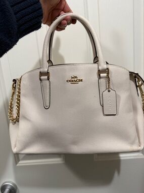Coach Pebbled Leather Satchel in Light Cream with Gold Hardware